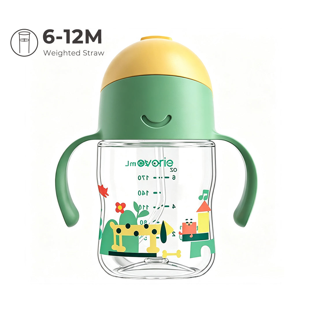 Evorie Tritan Baby 360 Straw Water Bottle Sippy Cup 200mL, Green Explorer