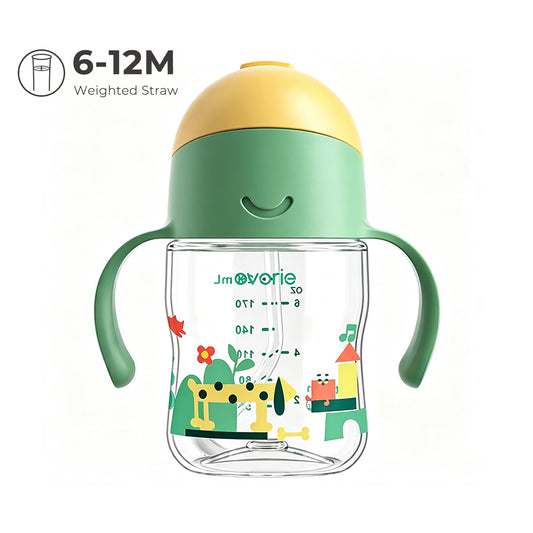 Evorie Tritan Baby 360 Straw Water Bottle Sippy Cup 200mL, Green Explorer