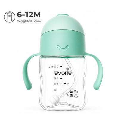 Evorie Tritan Baby 360 Straw Water Bottle Sippy Cup 200mL, Mint
