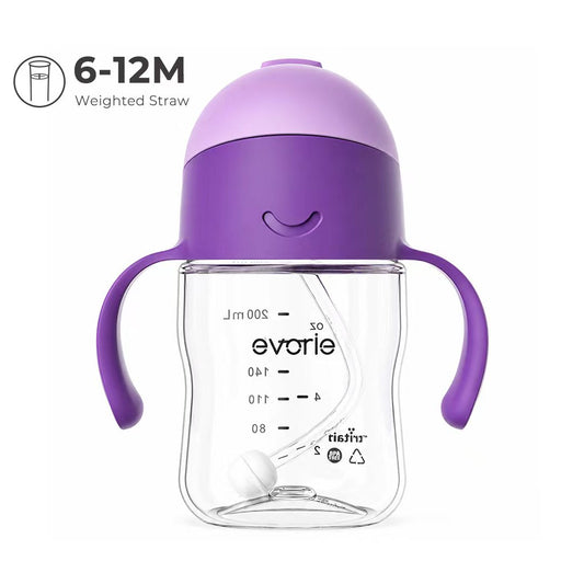 Evorie Tritan Baby 360 Straw Water Bottle Sippy Cup 200mL, Ube