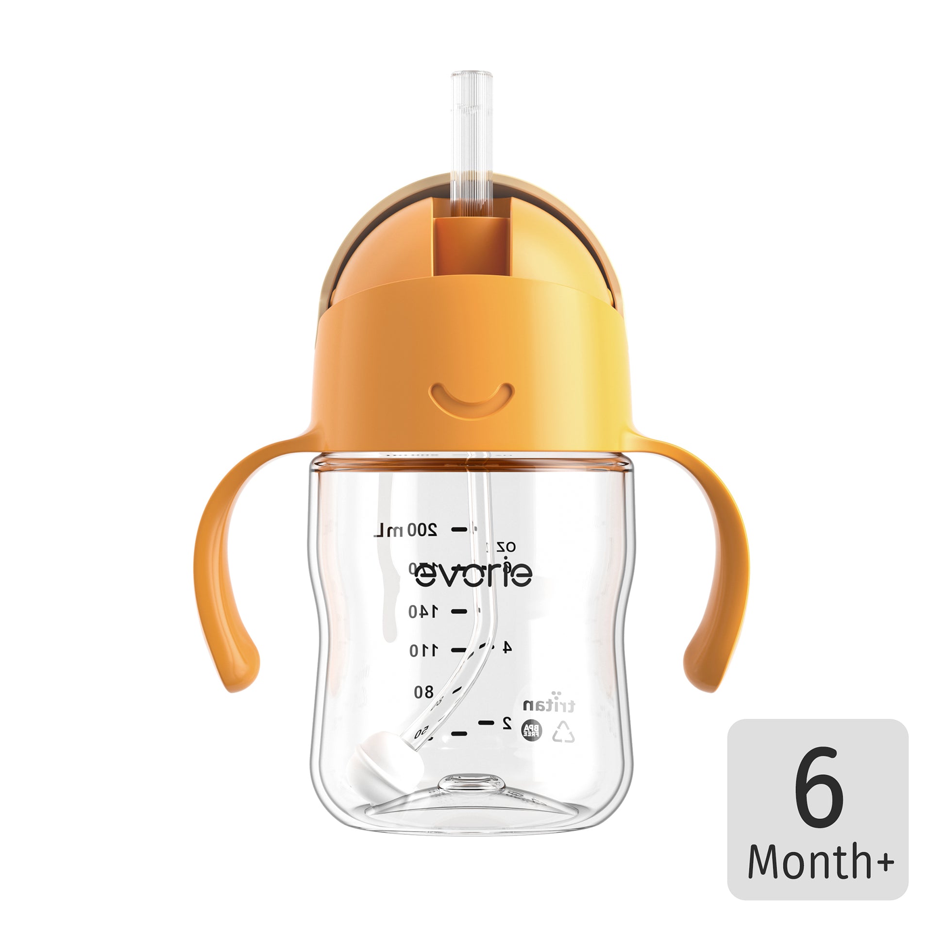 Evorie Tritan Baby Straw Water Bottle Sippy Cup 200mL, Apricot