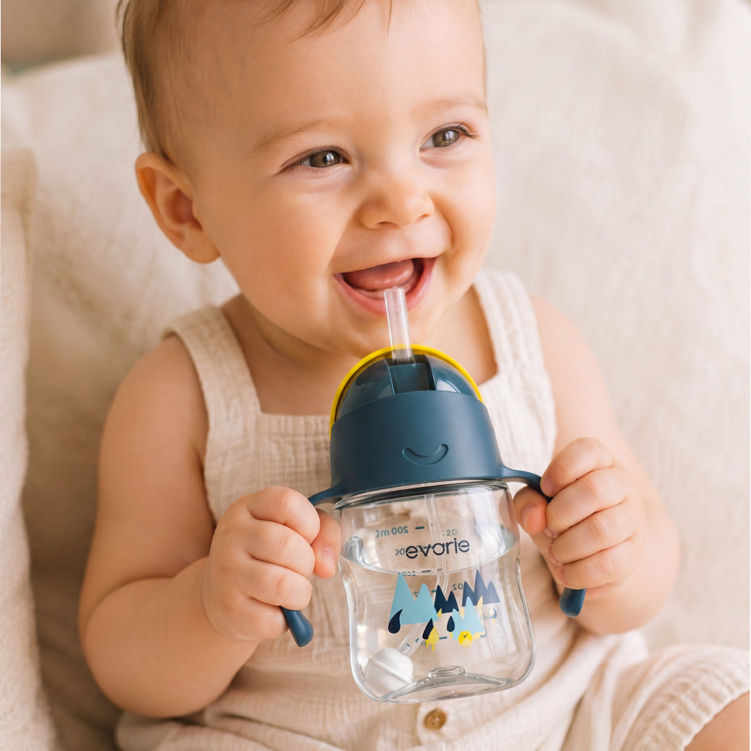 Evorie Tritan ขวดน้ำเด็กพร้อมหลอดดูด 360 องศา รุ่น Sippy Cup ขนาด 200 มล. สีบับเบิ้ลบี