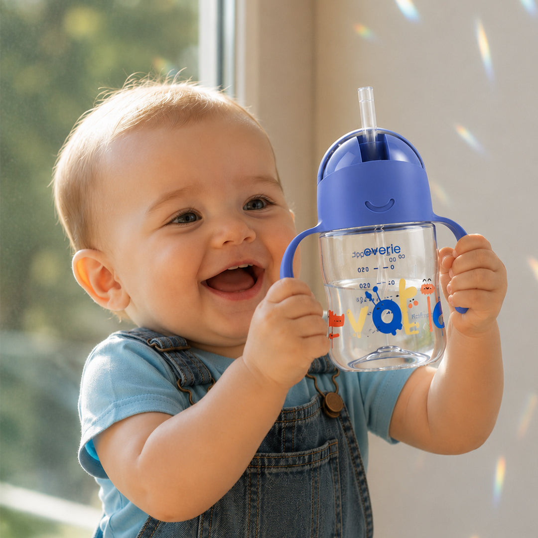 Botol Air Sedotan Bayi Evorie Tritan 360 Cangkir Minum 200mL, Penjelajah Biru