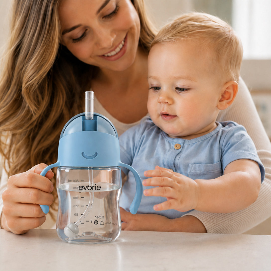Evorie Tritan ขวดน้ำเด็กพร้อมหลอดดูด 360 องศา รุ่น Sippy Cup ขนาด 200 มล. สีฟ้า