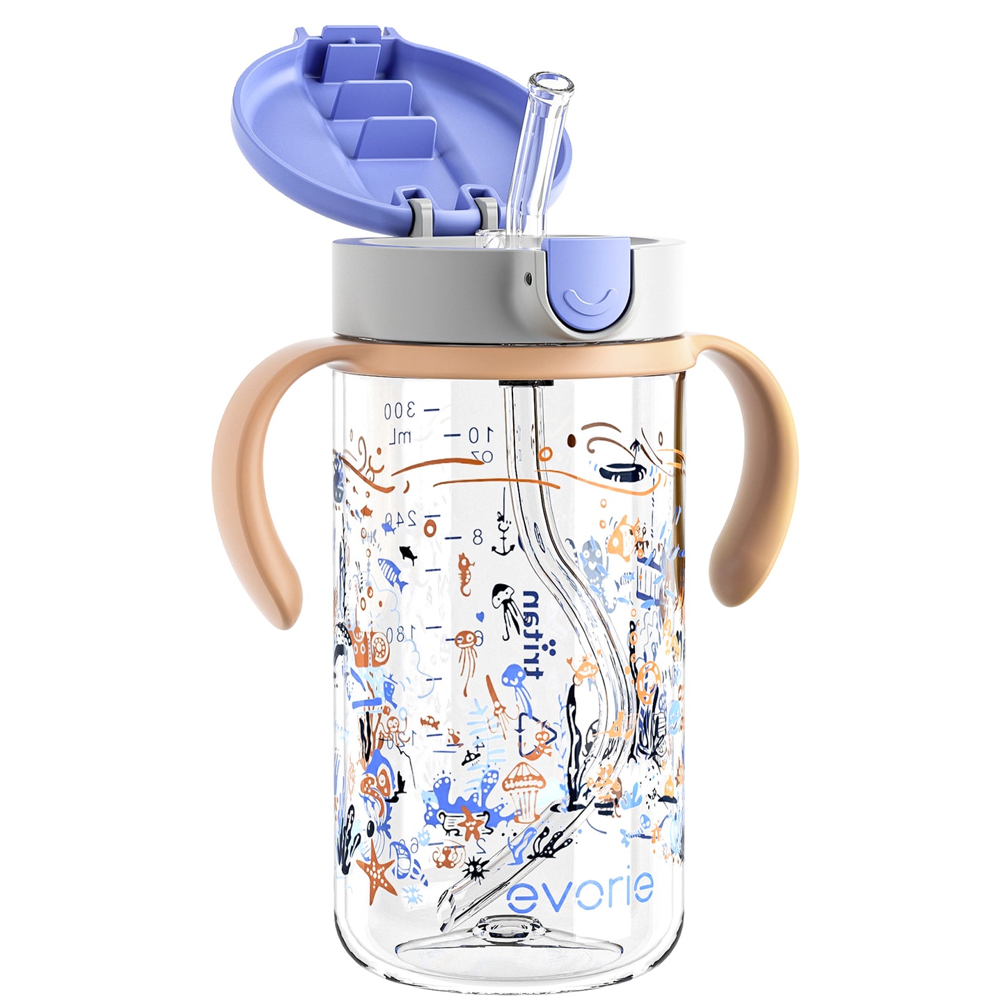 Evorie Tritan Kids Straw Water Bottle Mug 300mL, Under the Sea