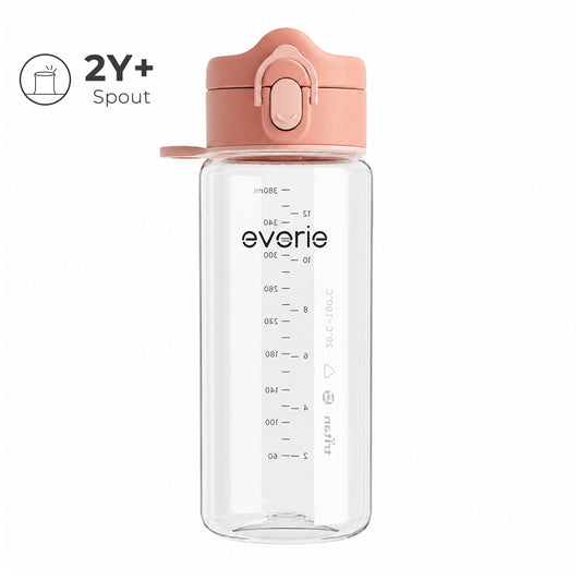 Botol Minum Anak Evorie Tritan dengan Corong 380mL, Merah Jambu Coral