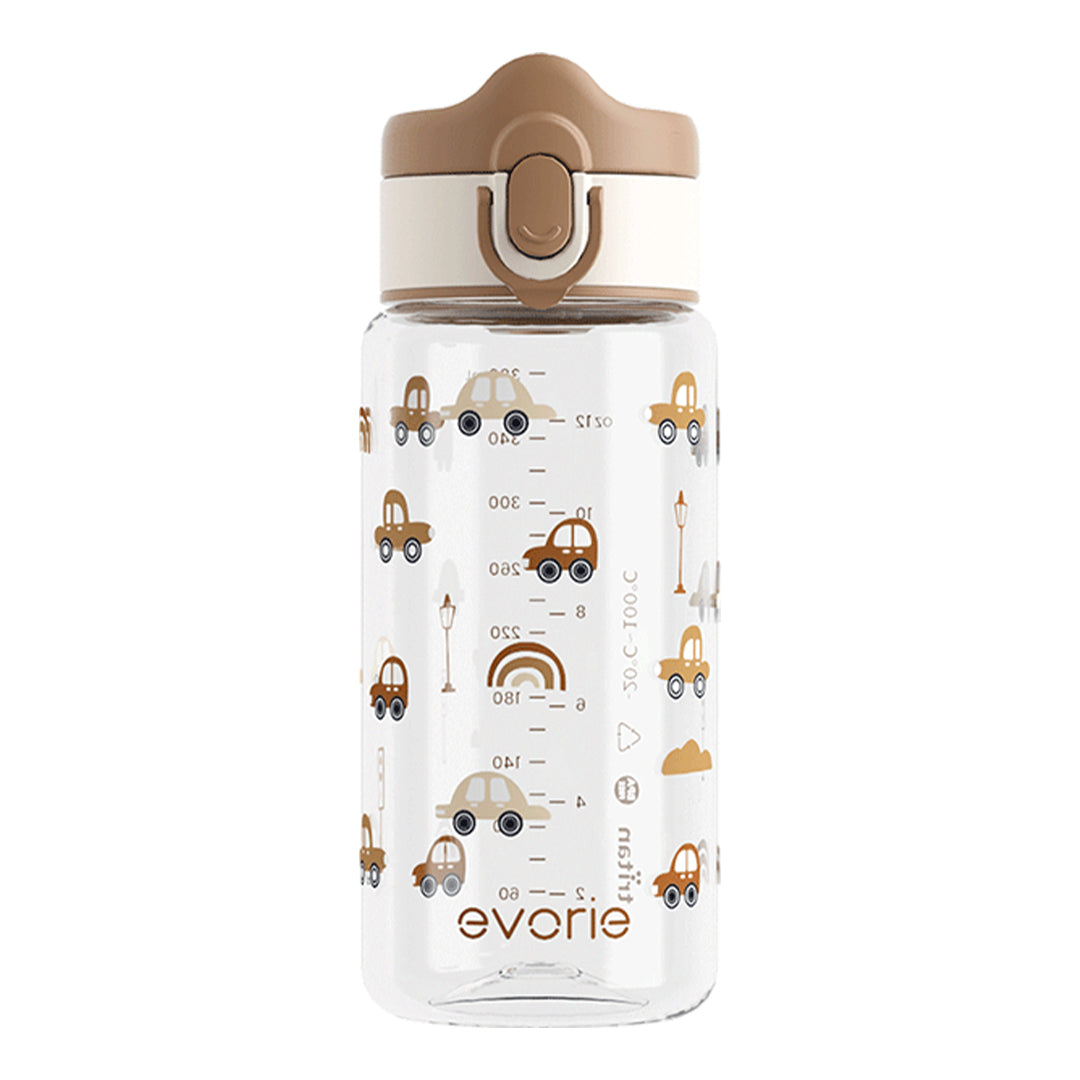 Evorie Tritan Kids Drinking Spout Water Bottle 380mL, Choco Car