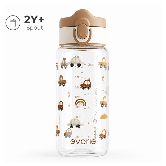 Botol Minum Anak Evorie Tritan dengan Corong 380mL, Choco Car