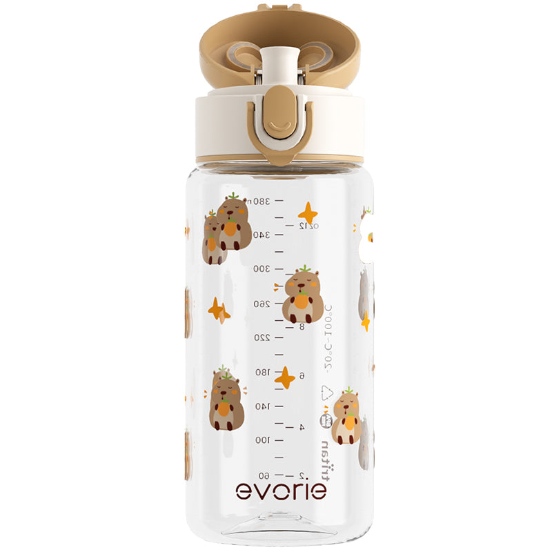 Evorie Tritan Kids Drinking Spout Water Bottle 380mL, Chill Capy