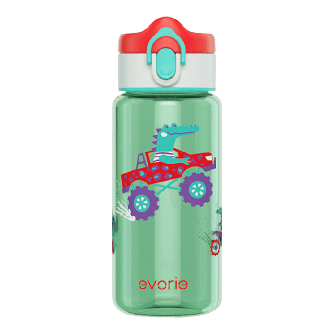 Evorie Tritan Kids Drinking Spout Water Bottle 380mL, Green Alligator