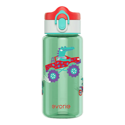 Evorie Tritan Kids Drinking Spout Water Bottle 380mL, Green Alligator
