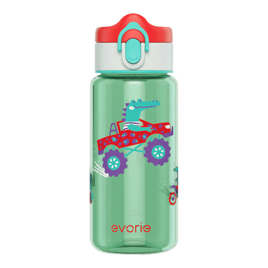 Evorie Tritan Kids Drinking Spout Water Bottle 380mL, Green Alligator