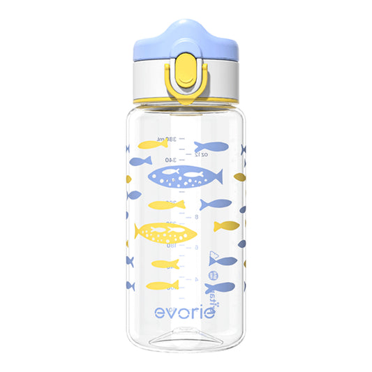 Evorie Tritan Kids Drinking Spout Water Bottle 380mL, Fish Abundance