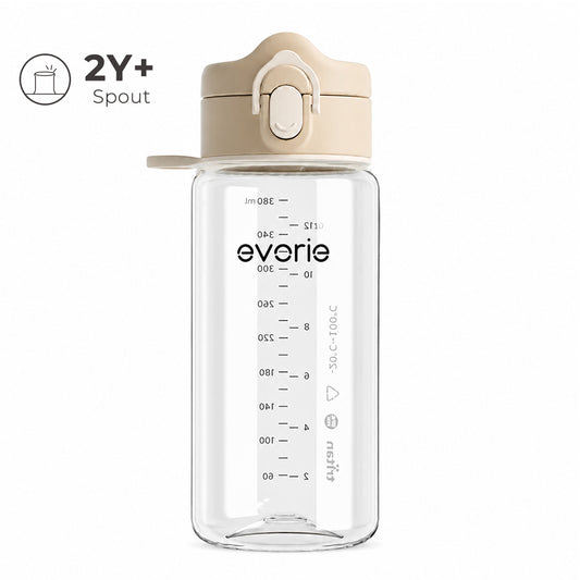 Botol Air Minum Anak Evorie Tritan dengan Corong 380mL, Beige Susu