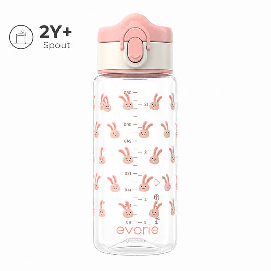 Botol Air Minum Anak Evorie Tritan dengan Corong 380mL, Merah Muda Manis