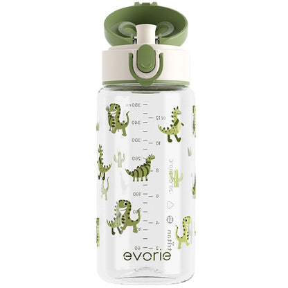 Evorie Tritan Kids Drinking Spout Water Bottle 380mL, Rex Dino