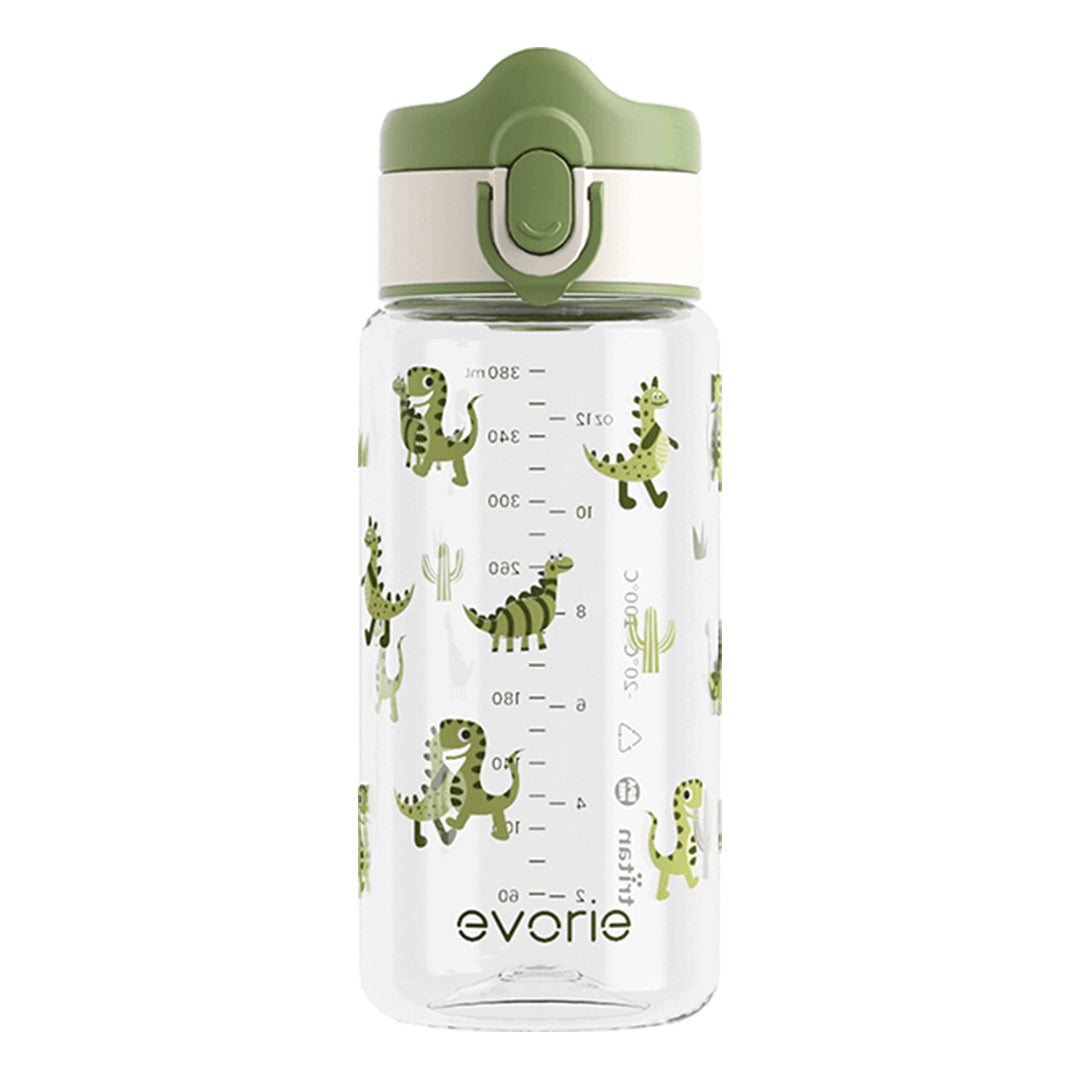 Evorie Tritan Kids Drinking Spout Water Bottle 380mL, Rex Dino