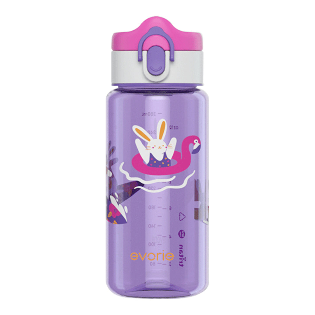 Evorie Tritan Kids Drinking Spout Water Bottle 380mL, Purple Bunny