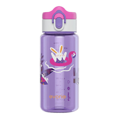 Evorie Tritan Kids Drinking Spout Water Bottle 380mL, Purple Bunny