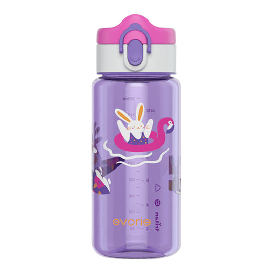 Evorie Tritan Kids Drinking Spout Water Bottle 380mL, Purple Bunny