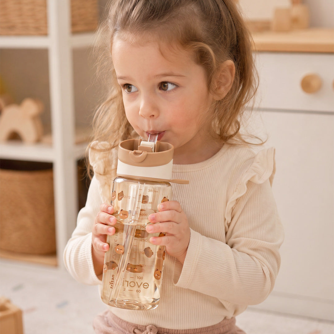 Evorie Tritan Kids Straw Water Bottle 380mL, Honey Bear