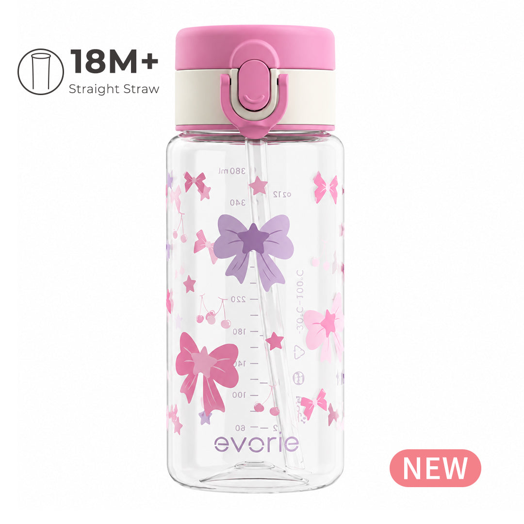 Evorie Tritan Kids Straw Water Bottle 380mL, Sweet Bow