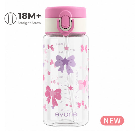 Botol Minum Anak Sedotan Evorie Tritan 380ml, Dinosaurus Hijau