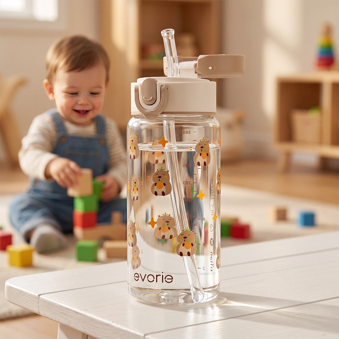 Evorie Tritan Kids Straw Water Bottle 380mL, Capybara