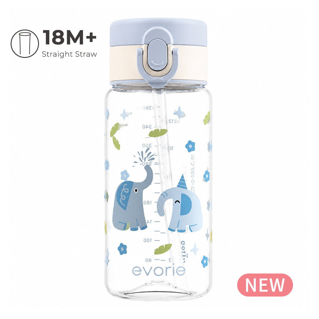 Evorie Tritan Kids Straw Water Bottle 380mL, Playful Elephant