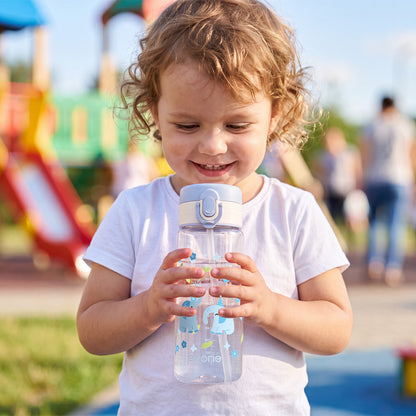 Evorie Tritan Kids Straw Water Bottle 380mL, Playful Elephant