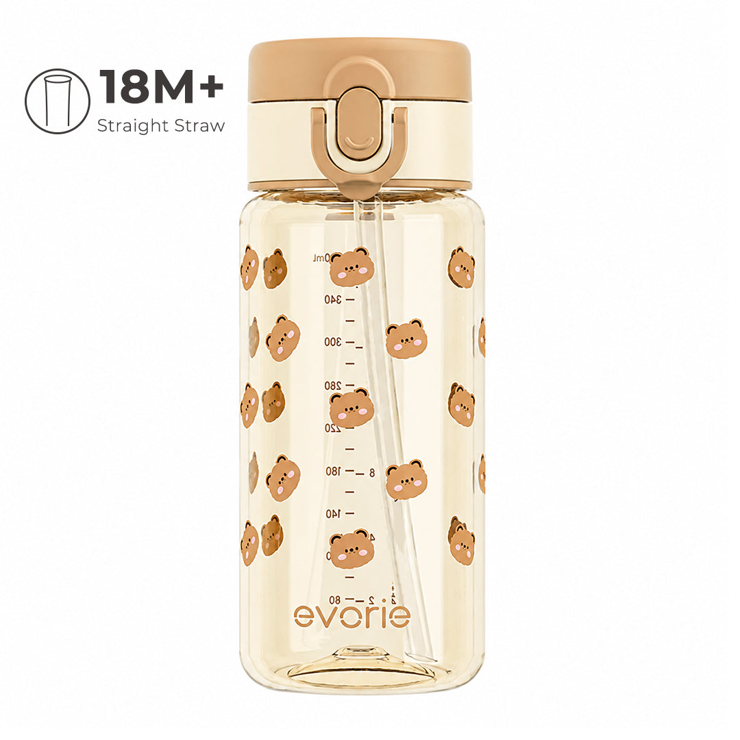 Evorie Tritan Kids Straw Water Bottle 380mL, Honey Bear