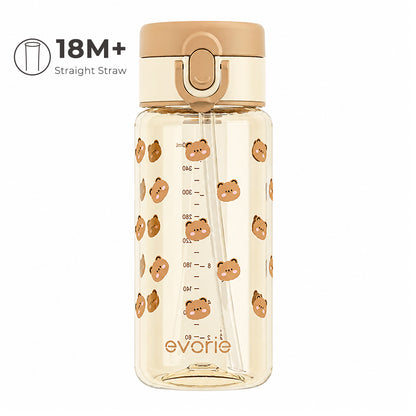 Evorie Tritan Kids Straw Water Bottle 380mL, Honey Bear