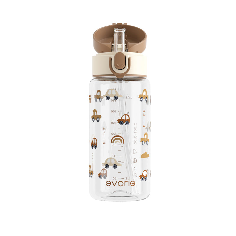 Evorie Tritan Kids Straw Water Bottle 380mL, Choco Car