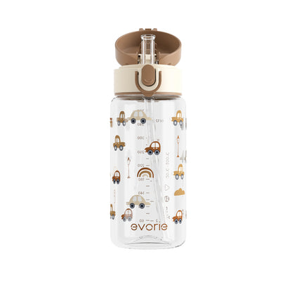 Evorie Tritan Kids Straw Water Bottle 380mL, Choco Car