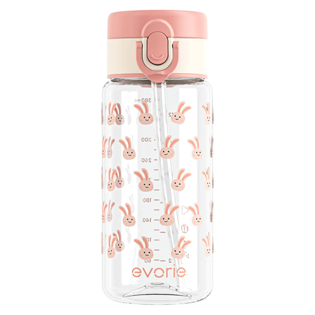 Evorie Tritan Kids Straw Water Bottle 380mL, Sweet Pink