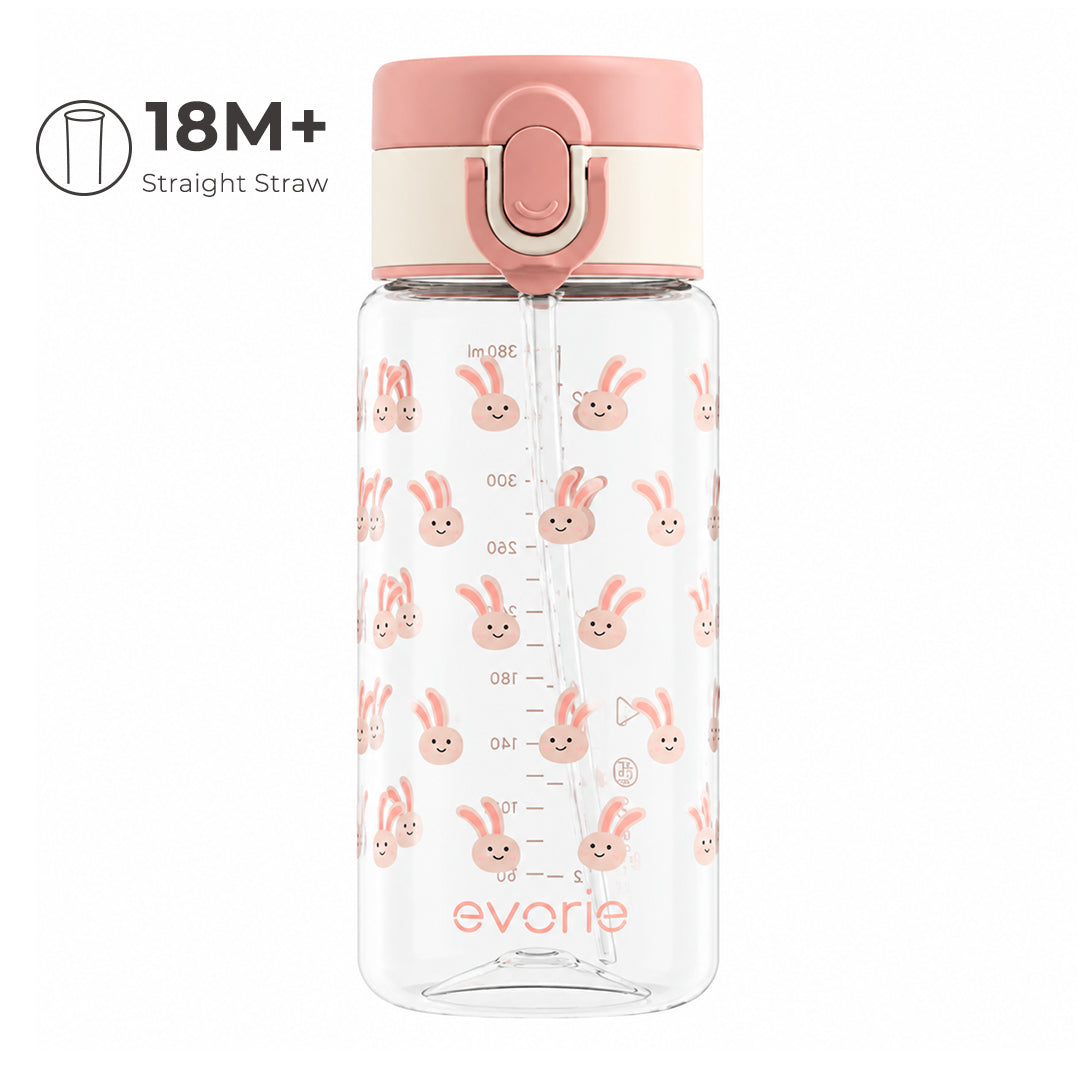 Evorie Botol Air Sedotan Anak Tritan 380mL, Merah Muda Manis