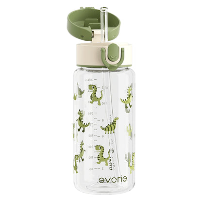 Evorie Tritan Kids Straw Water Bottle 380mL, Green Dino
