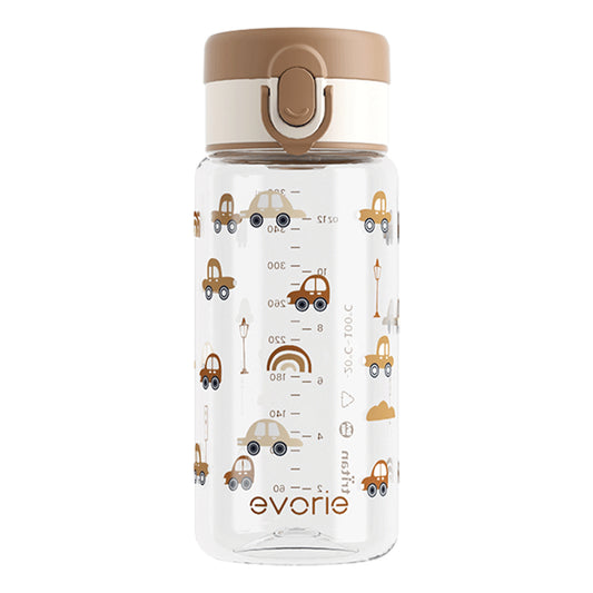 Evorie Tritan Kids Straw Water Bottle 380mL, Choco Car