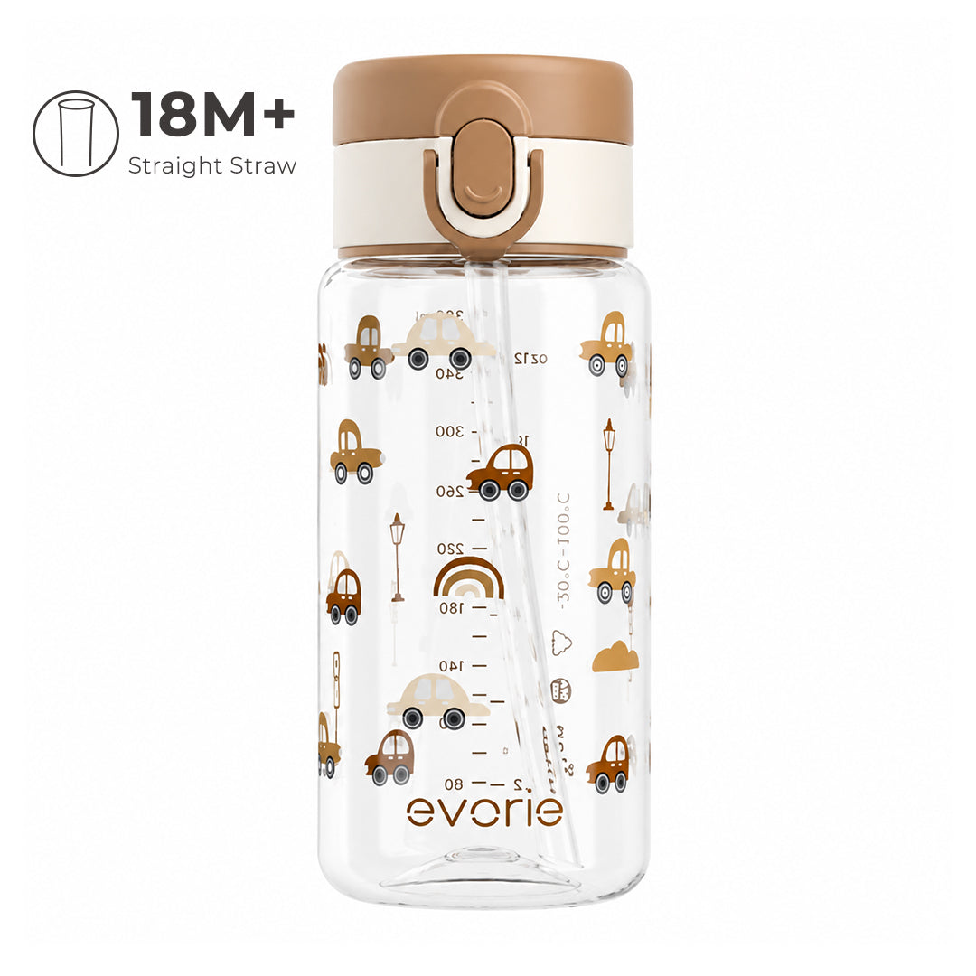Botol Minum Sedotan Anak Evorie Tritan 380mL, Choco Car