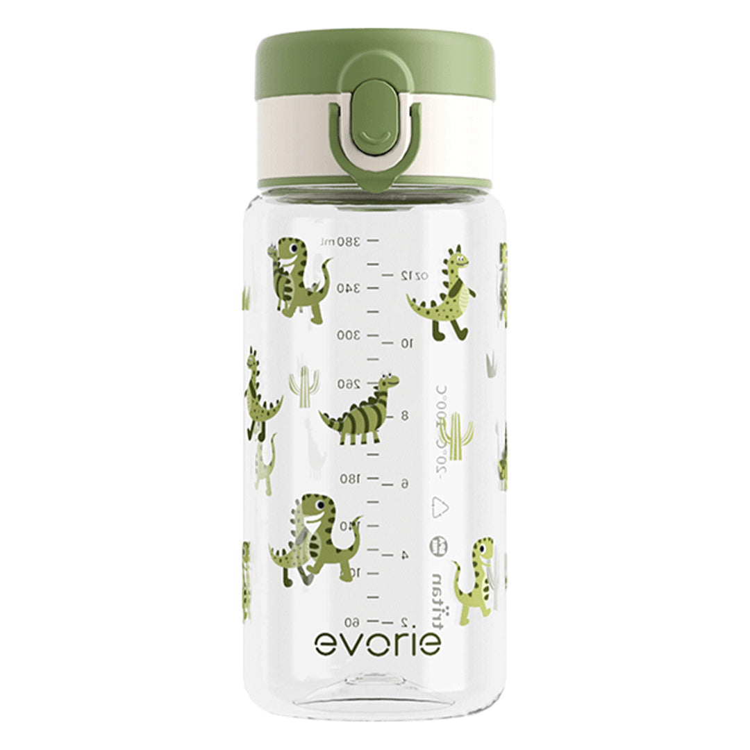 Evorie Tritan Kids Straw Water Bottle 380mL, Green Dino