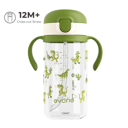 Evorie Tritan Kids Straw Water Bottle Mug 300mL, Green Dino