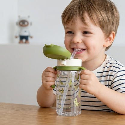 Evorie Tritan Kids Straw Water Bottle Mug 300mL, Green Dino