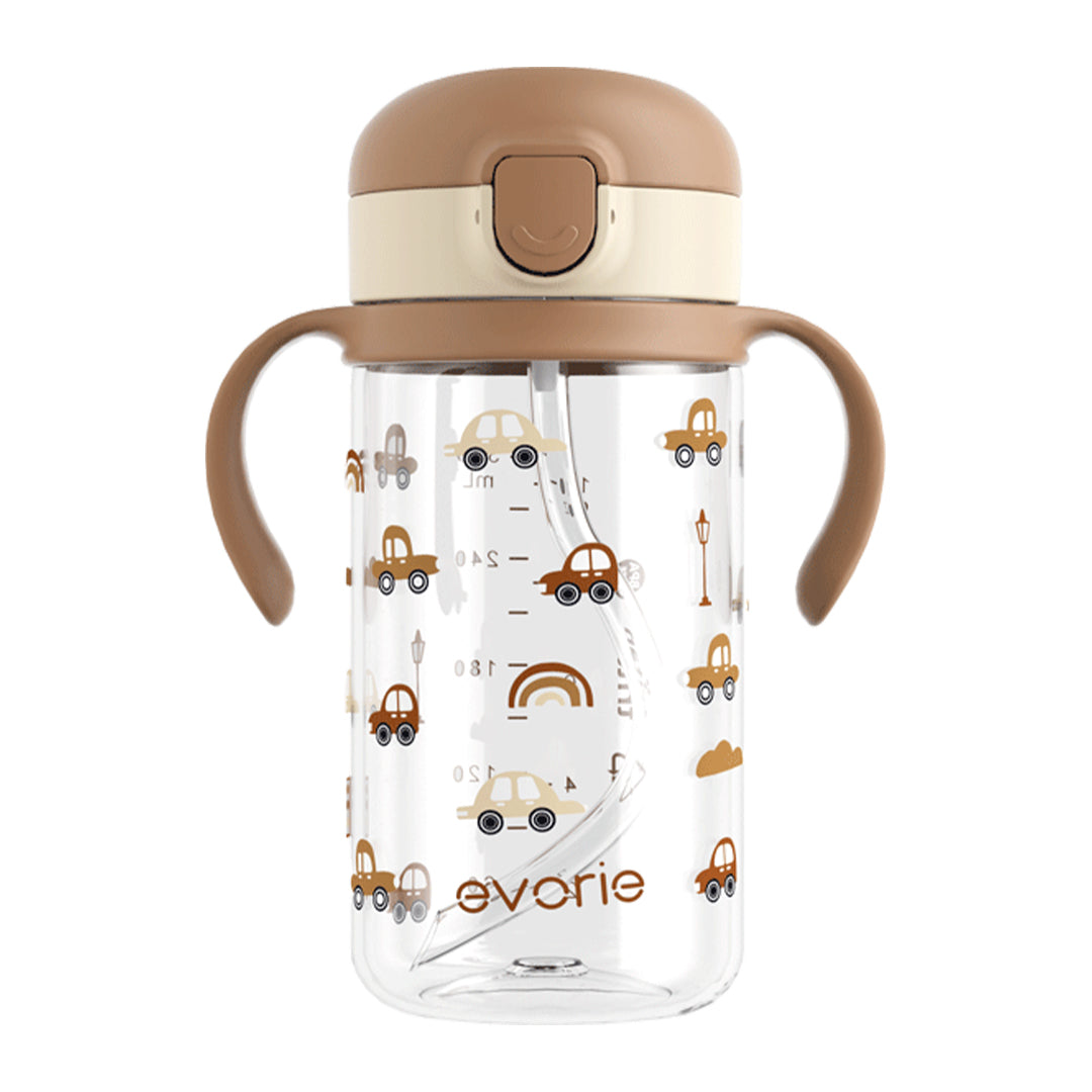 Evorie Tritan Kids Straw Water Bottle Mug 300mL, Choco Car