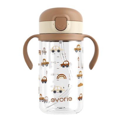 Evorie Tritan Kids Straw Water Bottle Mug 300mL, Choco Car