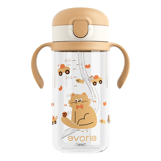 Evorie Tritan Kids Straw Water Bottle Mug 300mL, Kitty Meow