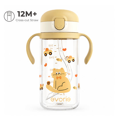 Evorie Tritan Kids Botol Minum Sedotan 300ml, Kitty Meow