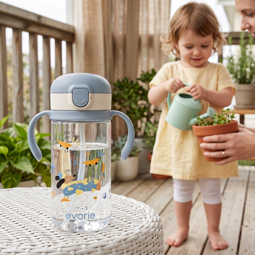 Botol Minum Sedotan Anak Evorie Tritan 300mL, Dachshund