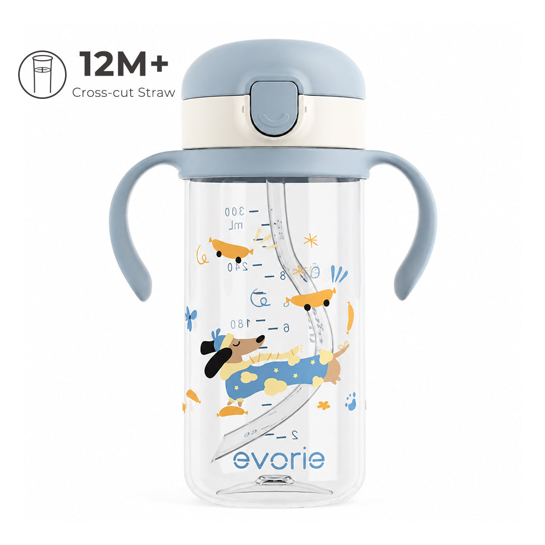 Botol Minum Sedotan Anak Evorie Tritan 300mL, Dachshund