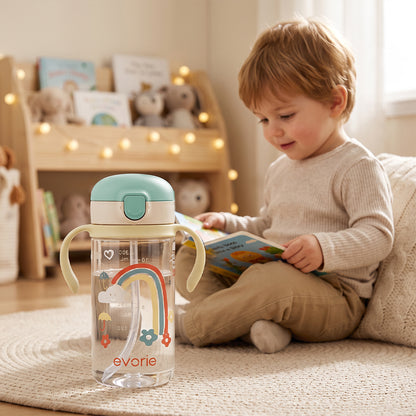 Evorie Tritan Kids Straw Water Bottle Mug 300mL, Rainbow Mist