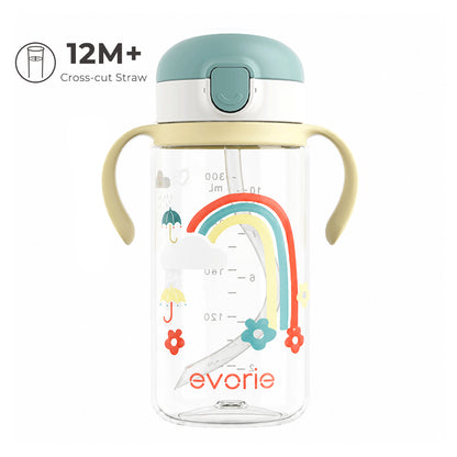 Evorie Tritan Kids Straw Water Bottle Mug 300mL, Rainbow Mist